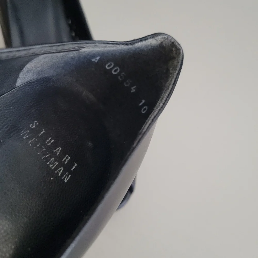 Stuart Weitzman Black Peep Toe Heels Women's Size 10 - Picture 7 of 11